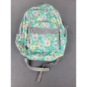 LL Bean Backpack Floral Print Womens Green Purple Yellow School Book Bag Kids